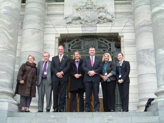 Delegation members at the Parliament House Buildings, Wellington
