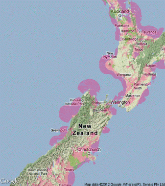 map of New Zealand showing coverage