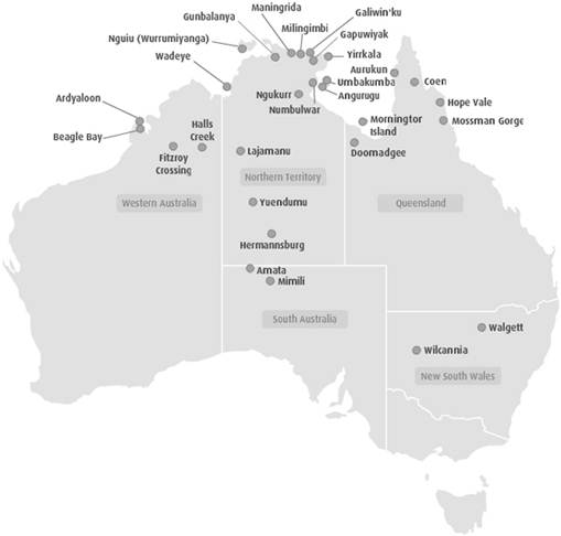 map of Australia showing the NPARSD priority communities