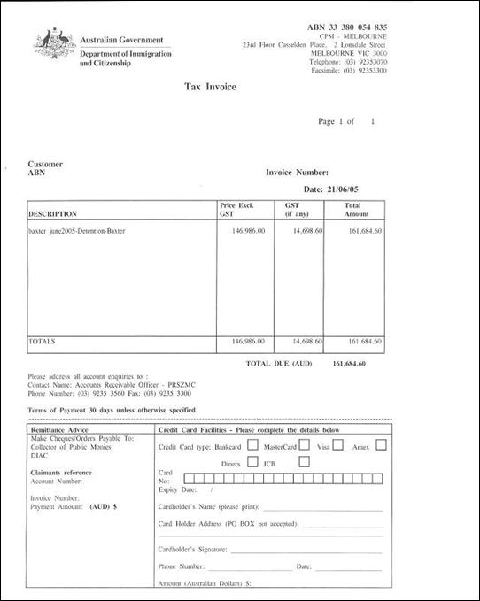 Tax invoice for detention debt