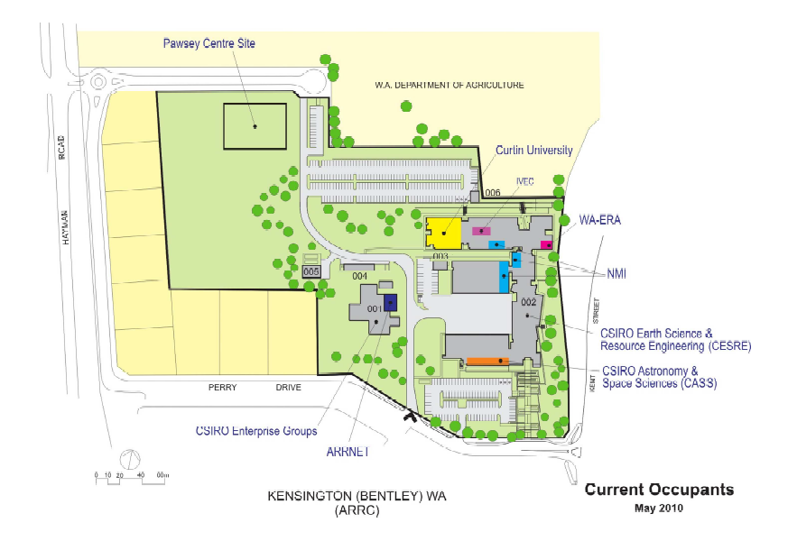 map showing the site of the Pawsey Centre and ARRC facility 
